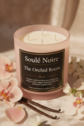 Soulé Noire The Orchid Room luxury candle jar with orchid petals and vanilla